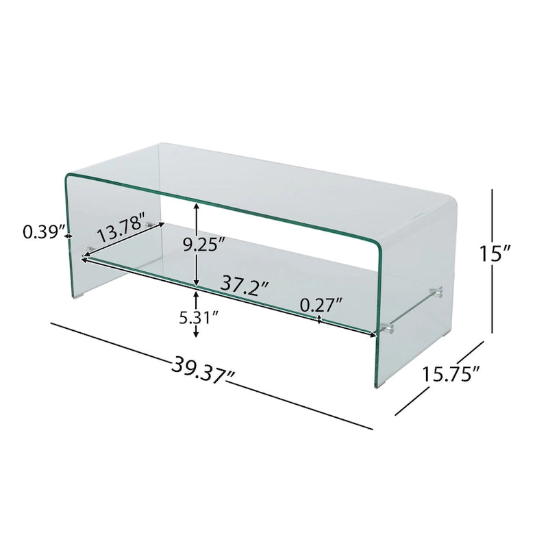 Meuble TV Transparent de 39,37 po avec Dos Ouvert et Étagère en Verre, pour TV Jusqu'à 39 po