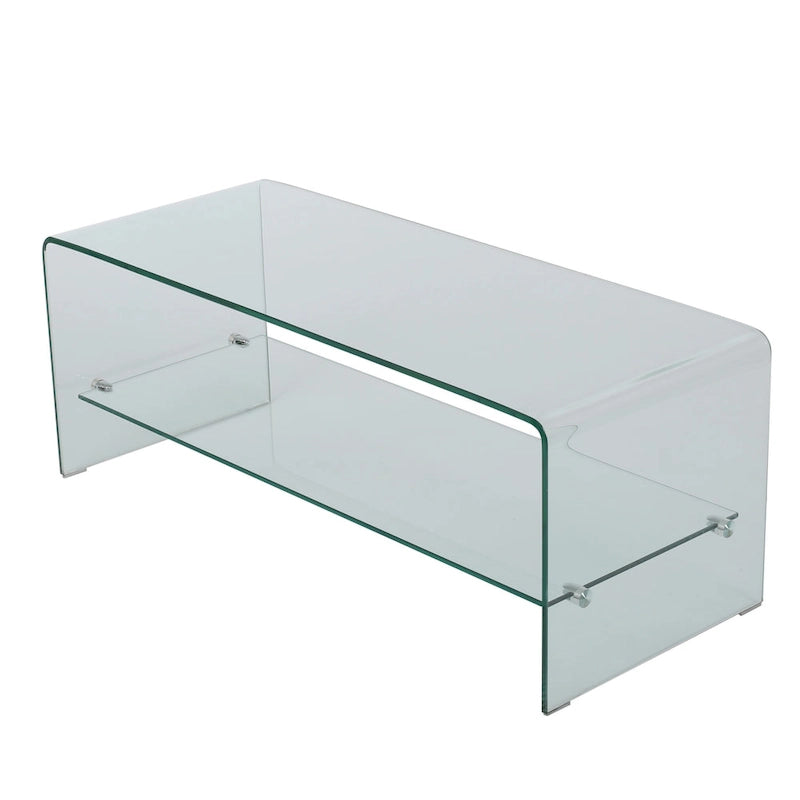 Meuble TV Transparent de 39,37 po avec Dos Ouvert et Étagère en Verre, pour TV Jusqu'à 39 po