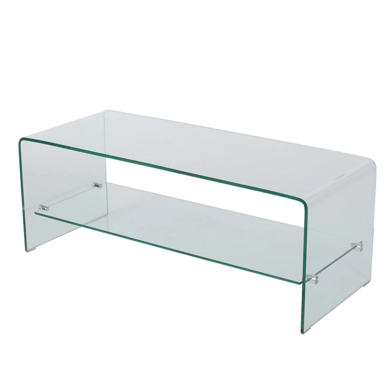 Meuble TV Transparent de 39,37 po avec Dos Ouvert et Étagère en Verre, pour TV Jusqu'à 39 po