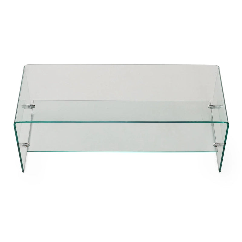 Meuble TV Transparent de 39,37 po avec Dos Ouvert et Étagère en Verre, pour TV Jusqu'à 39 po