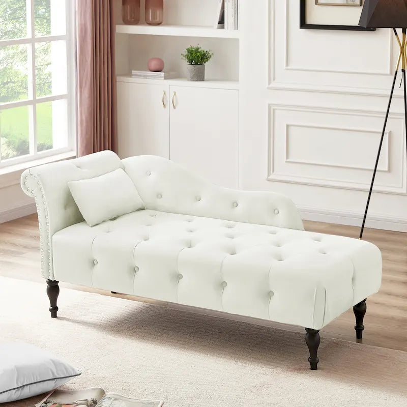 Chaise longue en velours capitonné de 60,6 po avec clous décoratifs