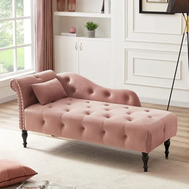 Chaise longue en velours capitonné de 60,6 po avec clous décoratifs