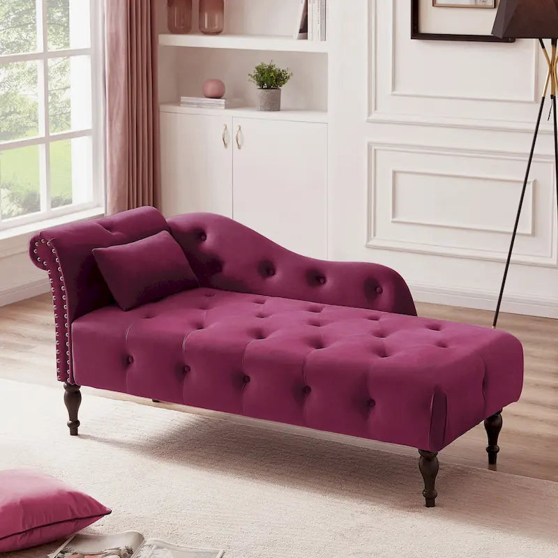 Chaise longue en velours capitonné de 60,6 po avec clous décoratifs