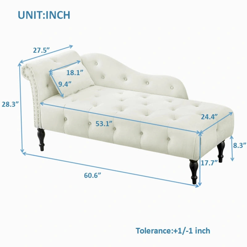Chaise longue en velours capitonné de 60,6 po avec clous décoratifs