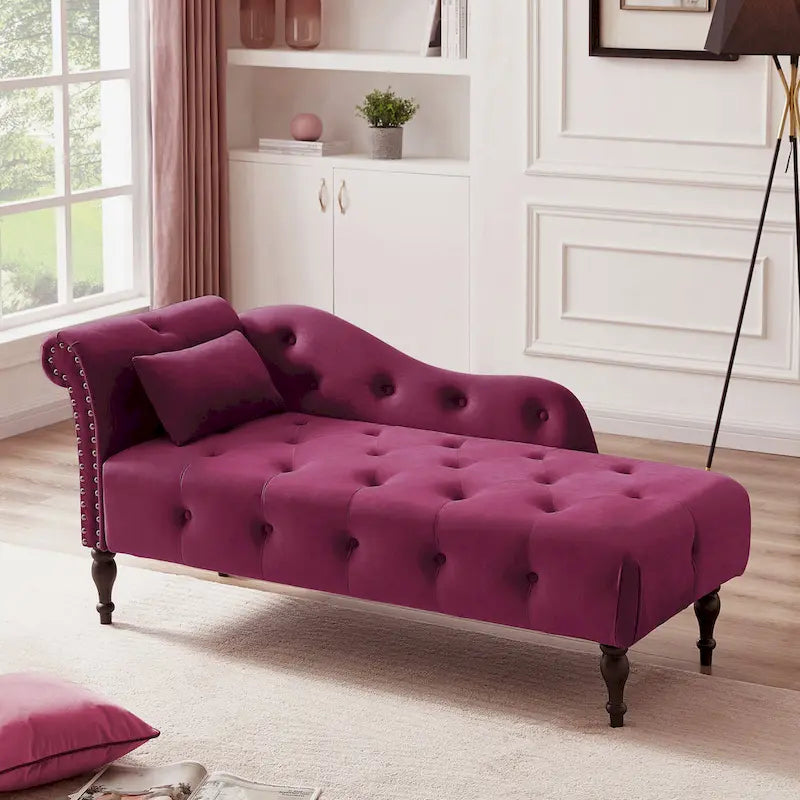 Chaise longue en velours capitonné de 60,6 po avec clous décoratifs