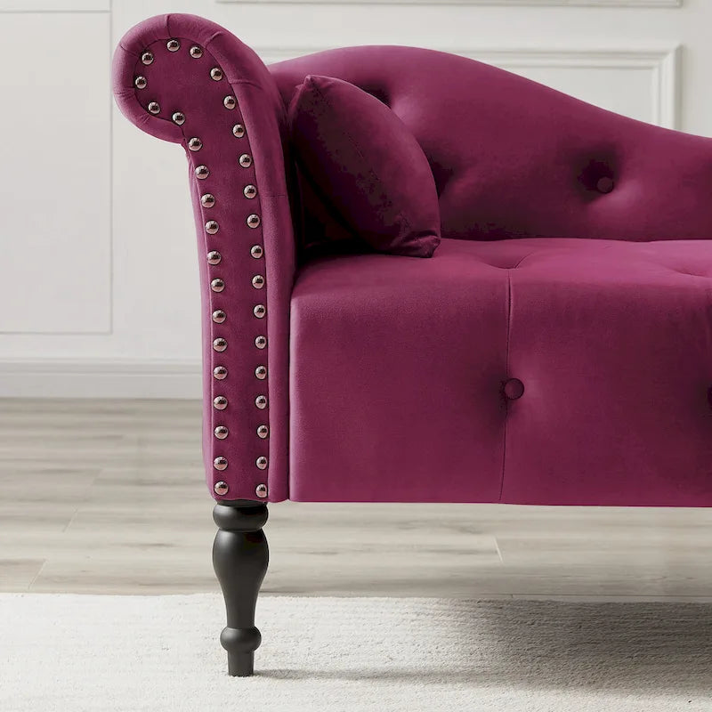 Chaise longue en velours capitonné de 60,6 po avec clous décoratifs