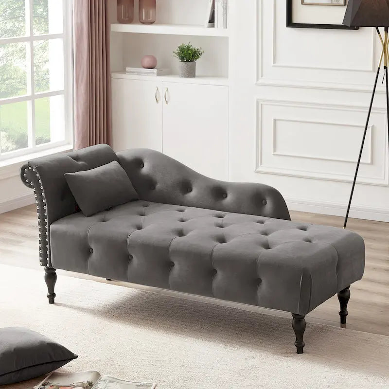 Chaise longue en velours capitonné de 60,6 po avec clous décoratifs