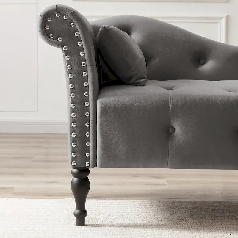 Chaise longue en velours capitonné de 60,6 po avec clous décoratifs