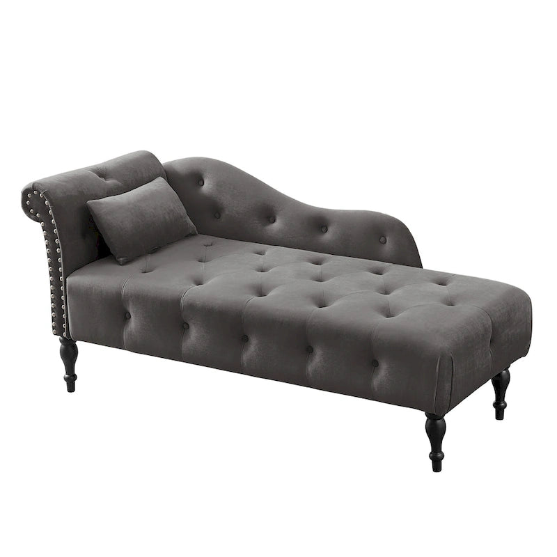 Chaise longue en velours capitonné de 60,6 po avec clous décoratifs