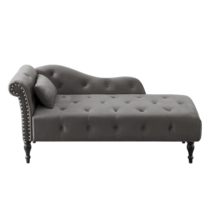 Chaise longue en velours capitonné de 60,6 po avec clous décoratifs