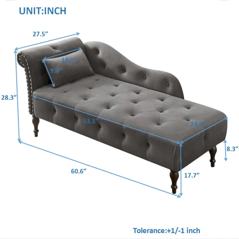 Chaise longue en velours capitonné de 60,6 po avec clous décoratifs