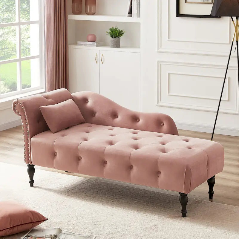 Chaise longue en velours capitonné de 60,6 po avec clous décoratifs