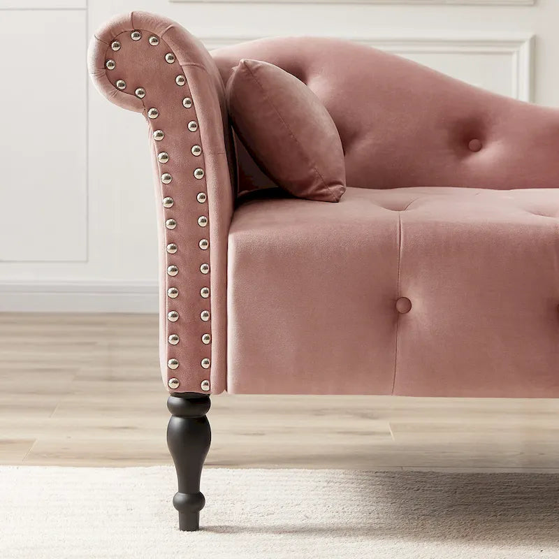 Chaise longue en velours capitonné de 60,6 po avec clous décoratifs