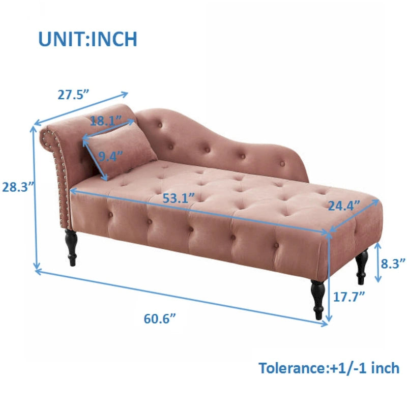 Chaise longue en velours capitonné de 60,6 po avec clous décoratifs