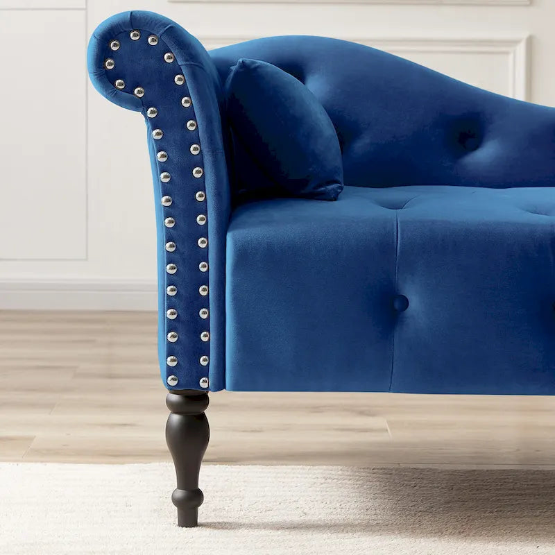 Chaise longue en velours capitonné de 60,6 po avec clous décoratifs