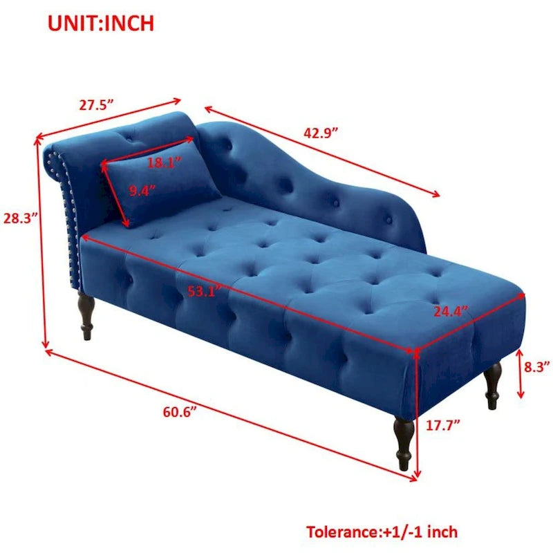 Chaise longue en velours capitonné de 60,6 po avec clous décoratifs
