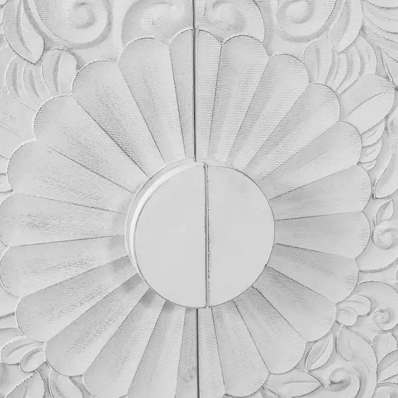 Bahut de rangement grand format Lily Carved Flower Door avec étagères