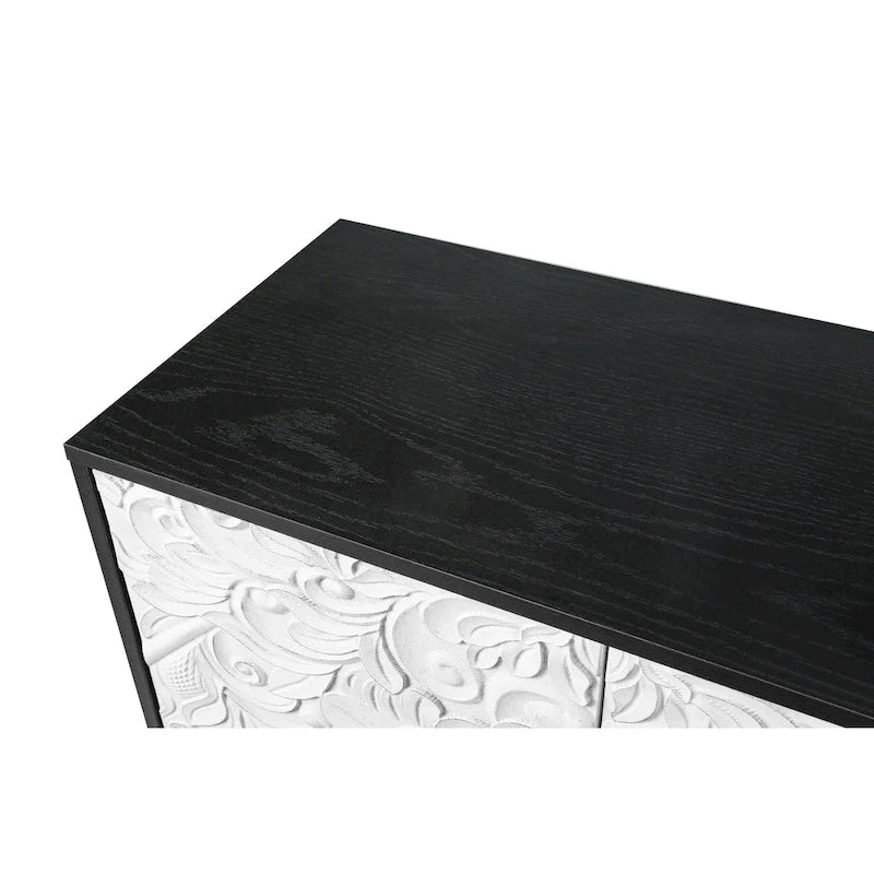 Bahut de rangement grand format Lily Carved Flower Door avec étagères