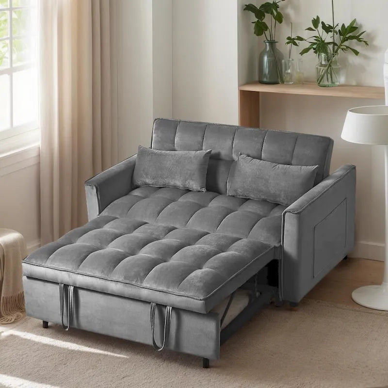 Canapé Futon Moderne en Velours avec Lit Escamotable