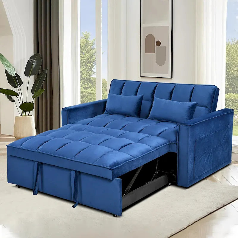 Canapé Futon Moderne en Velours avec Lit Escamotable