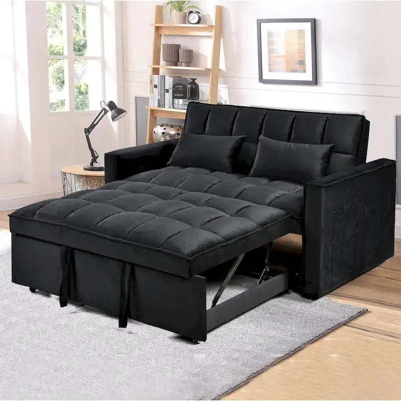 Canapé Futon Moderne en Velours avec Lit Escamotable