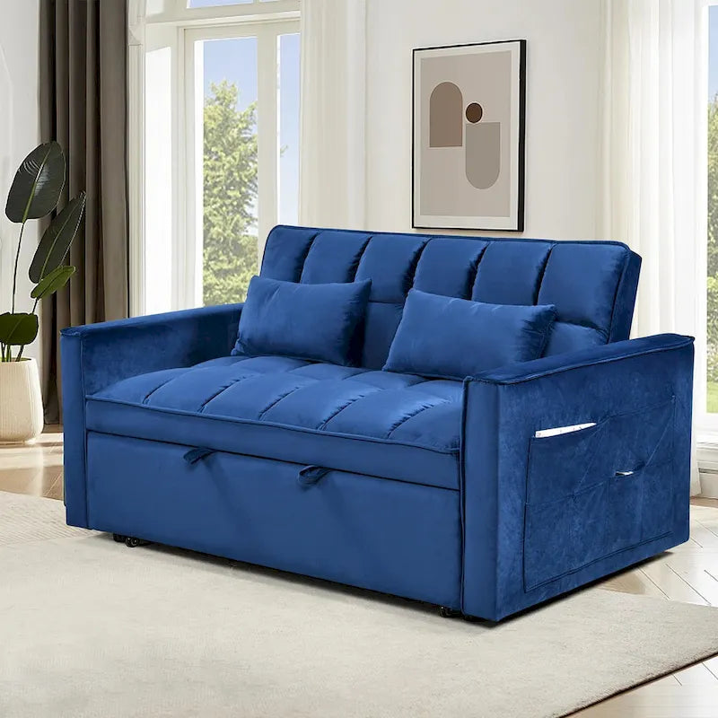 Canapé Futon Moderne en Velours avec Lit Escamotable
