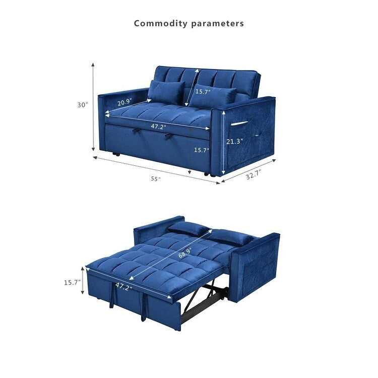 Canapé Futon Moderne en Velours avec Lit Escamotable