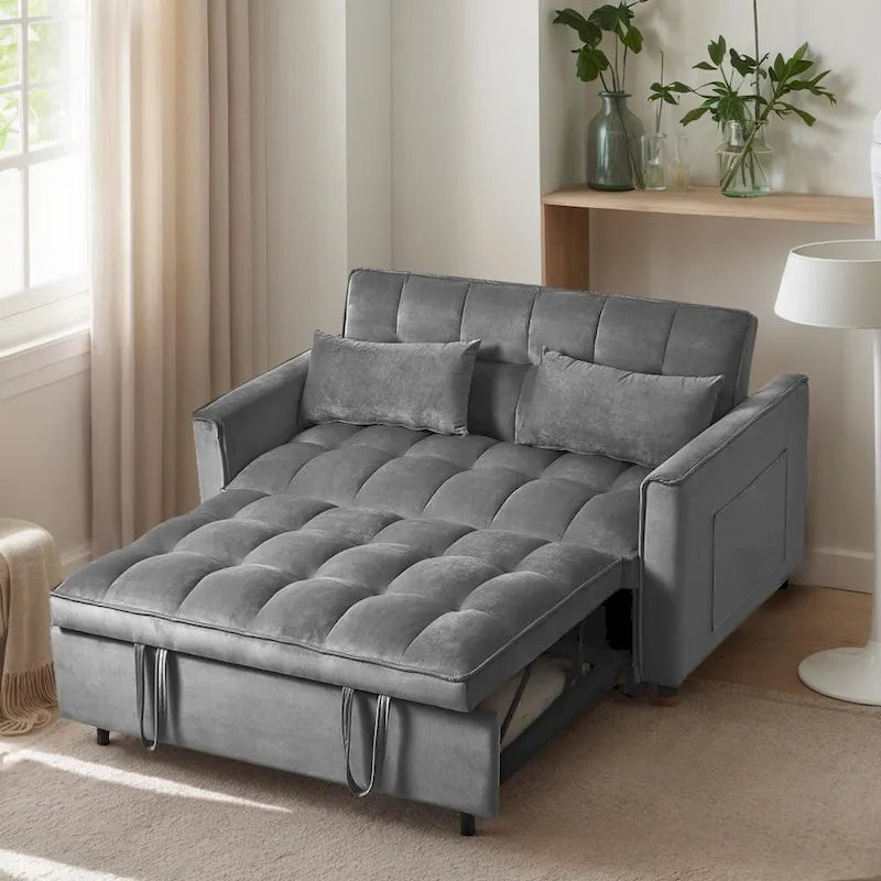 Canapé Futon Moderne en Velours avec Lit Escamotable