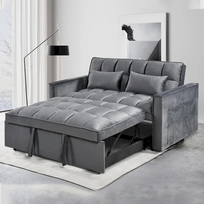Canapé Futon Moderne en Velours avec Lit Escamotable