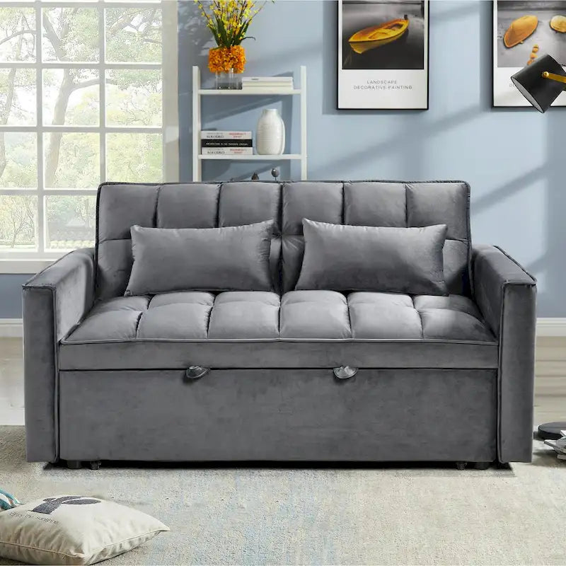 Canapé Futon Moderne en Velours avec Lit Escamotable