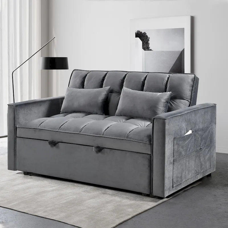 Canapé Futon Moderne en Velours avec Lit Escamotable