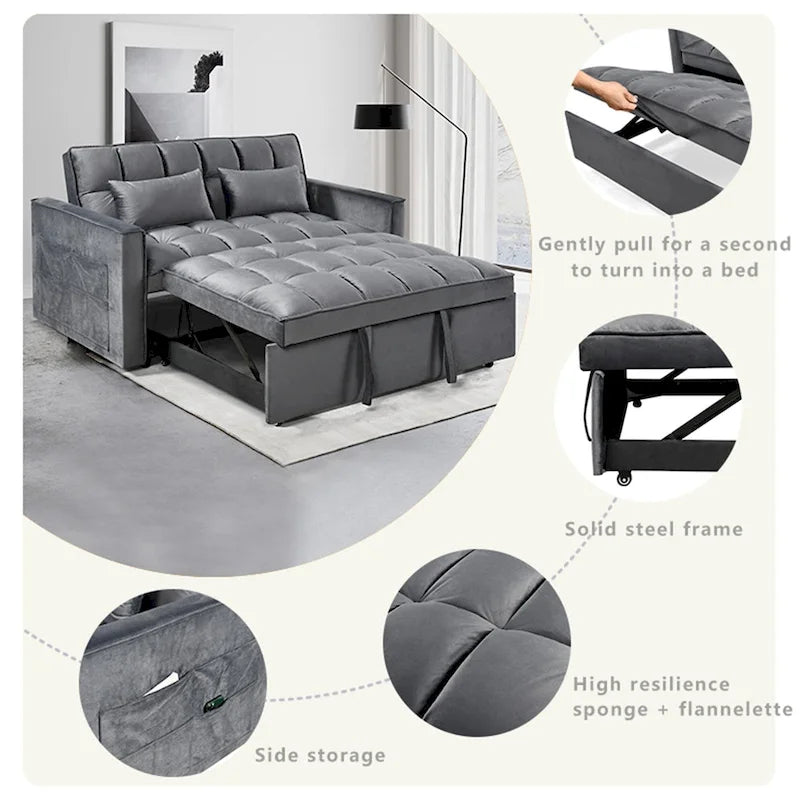 Canapé Futon Moderne en Velours avec Lit Escamotable
