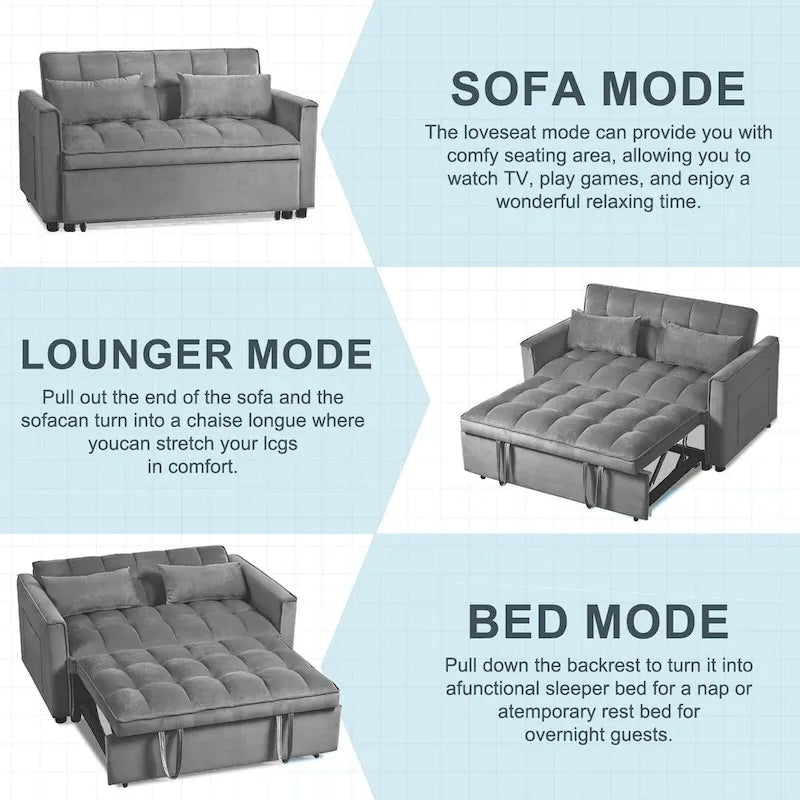 Canapé Futon Moderne en Velours avec Lit Escamotable