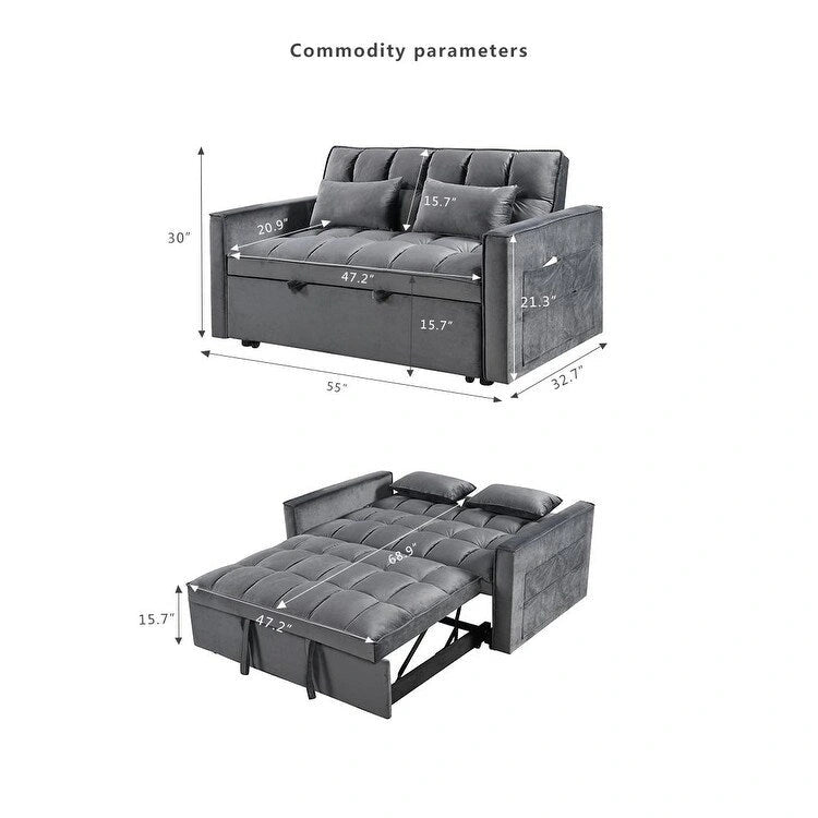 Canapé Futon Moderne en Velours avec Lit Escamotable