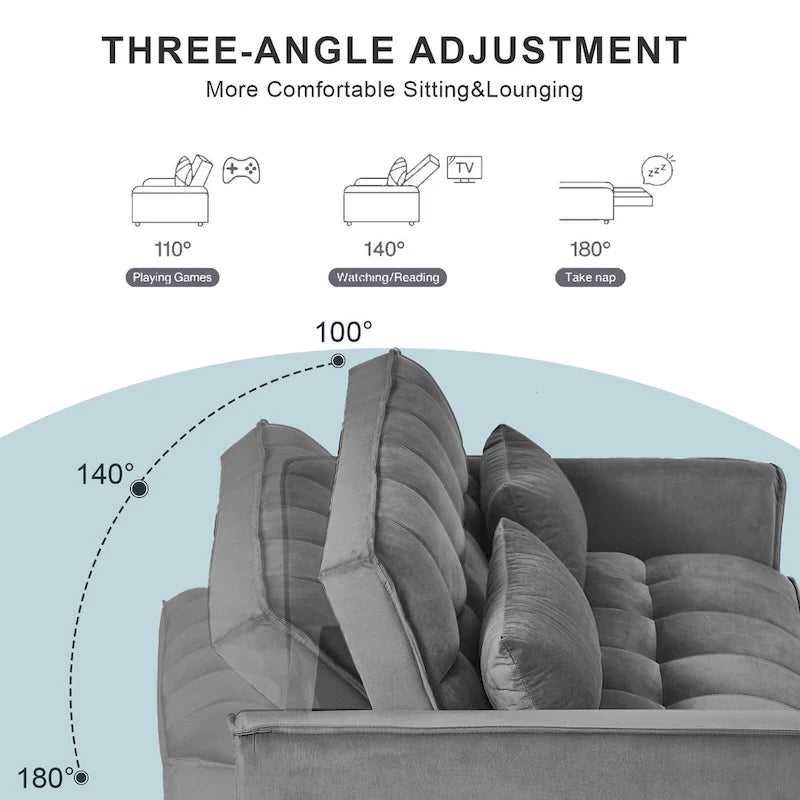 Canapé Futon Moderne en Velours avec Lit Escamotable
