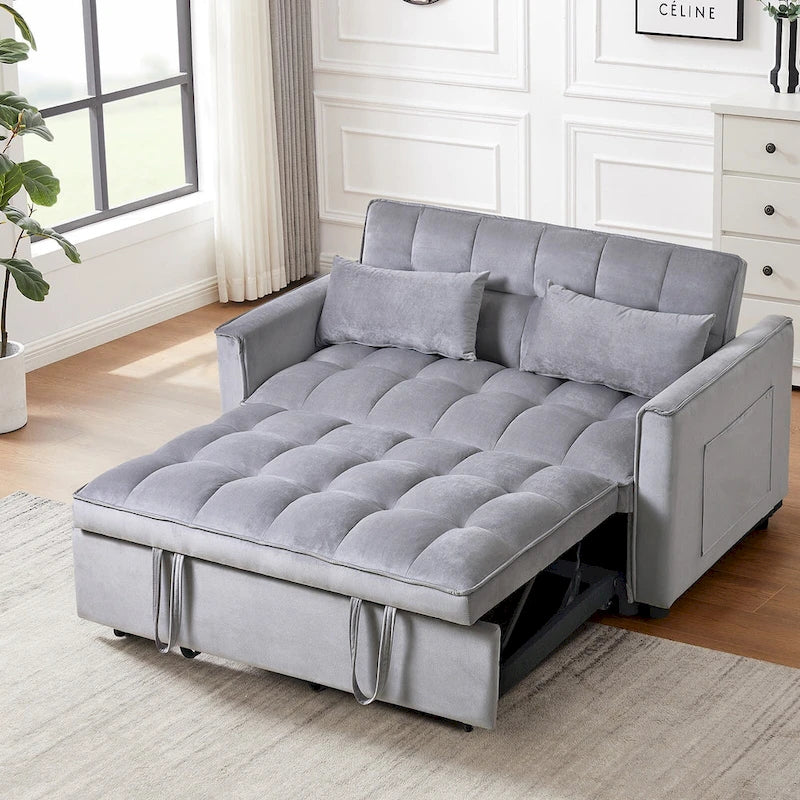 Canapé Futon Moderne en Velours avec Lit Escamotable