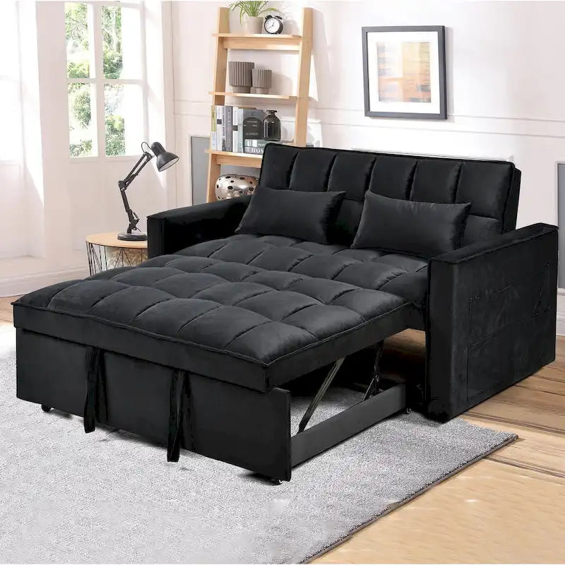 Canapé Futon Moderne en Velours avec Lit Escamotable