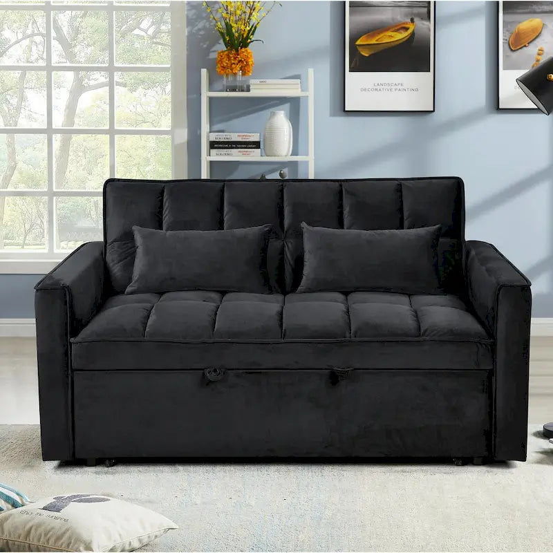 Canapé Futon Moderne en Velours avec Lit Escamotable