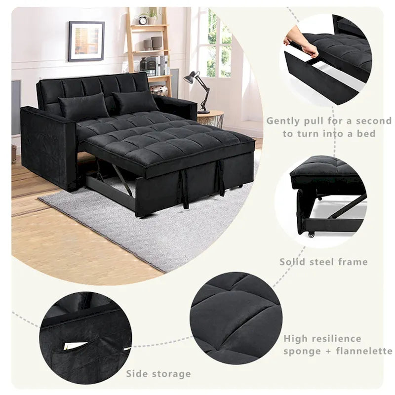 Canapé Futon Moderne en Velours avec Lit Escamotable