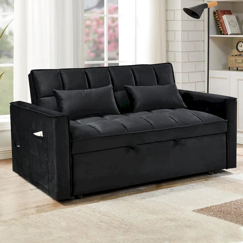 Canapé Futon Moderne en Velours avec Lit Escamotable