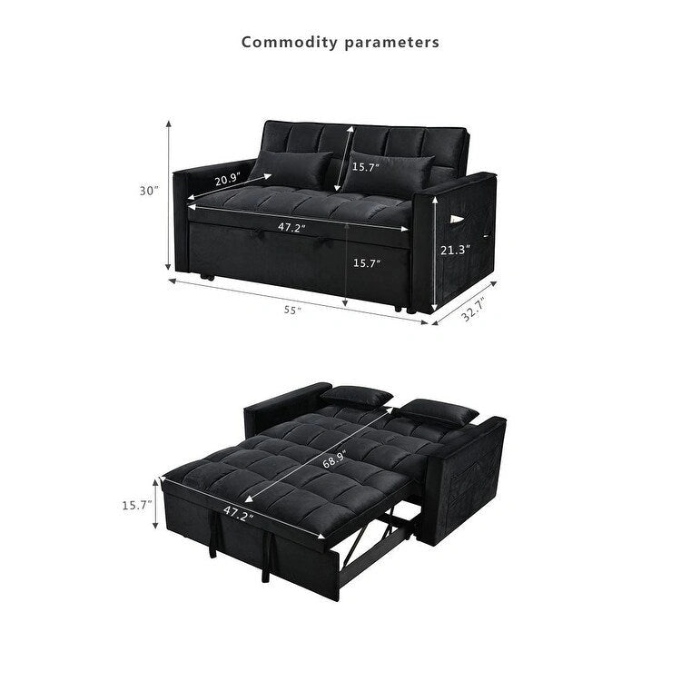 Canapé Futon Moderne en Velours avec Lit Escamotable