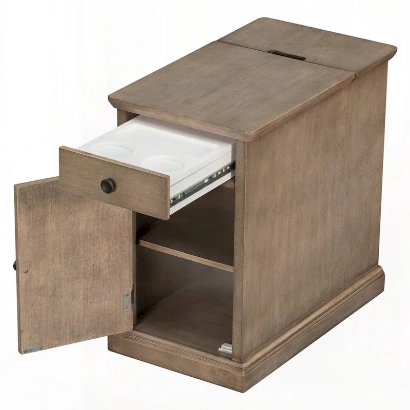 Table d'appoint avec ports USB et un tiroir multifonctionnel avec porte-gobelets