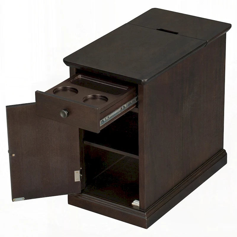 Table d'appoint avec ports USB et un tiroir multifonctionnel avec porte-gobelets