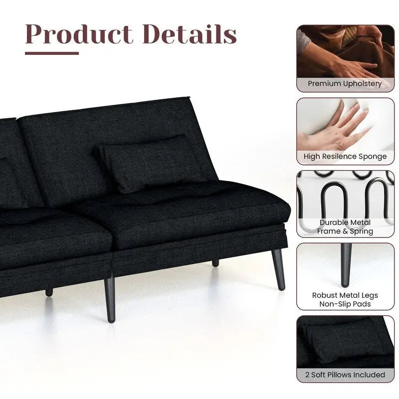 Canapé-lit futon convertible, canapé-lit dossier réglable 5 positions