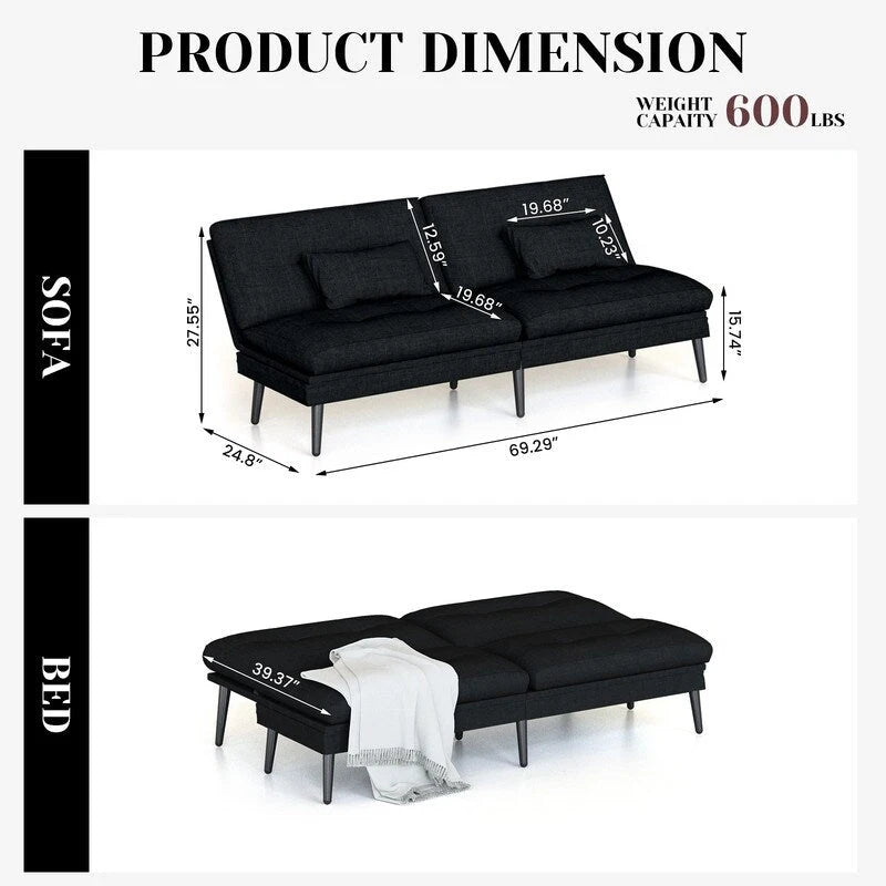 Canapé-lit futon convertible, canapé-lit dossier réglable 5 positions