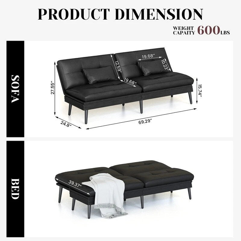 Canapé-lit futon convertible, canapé-lit dossier réglable 5 positions