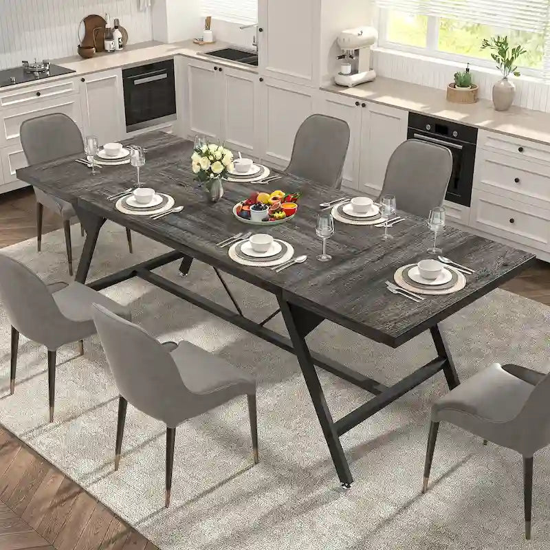 Table de salle à manger de style rustique pour 8 personnes, table de cuisine rectangulaire en bois de 180 cm