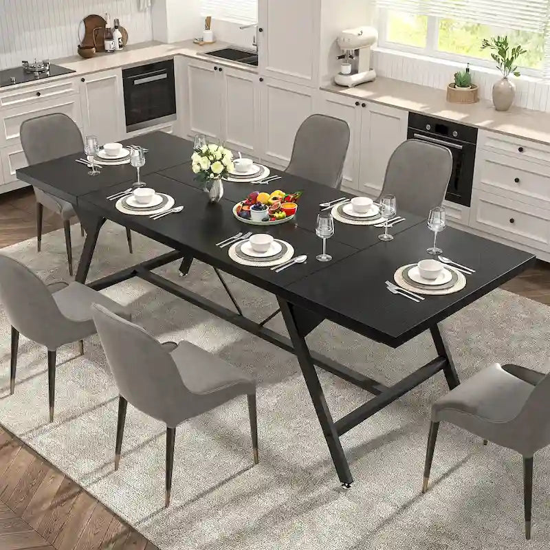 Table de salle à manger de style rustique pour 8 personnes, table de cuisine rectangulaire en bois de 180 cm