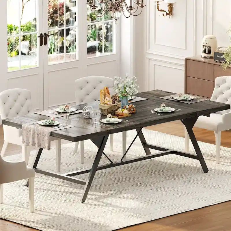Table de salle à manger de style rustique pour 8 personnes, table de cuisine rectangulaire en bois de 180 cm
