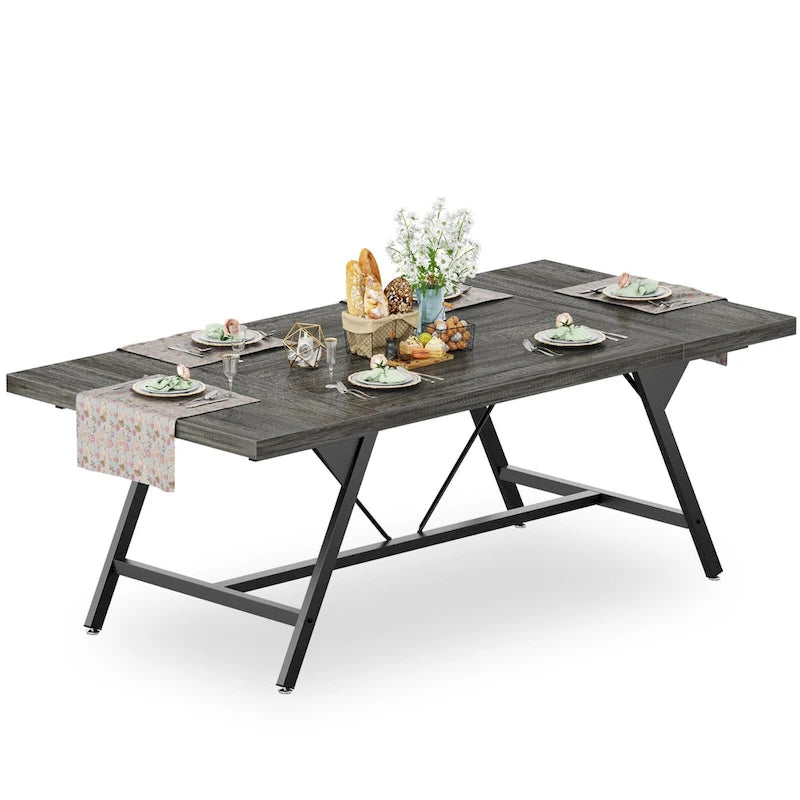 Table de salle à manger de style rustique pour 8 personnes, table de cuisine rectangulaire en bois de 180 cm